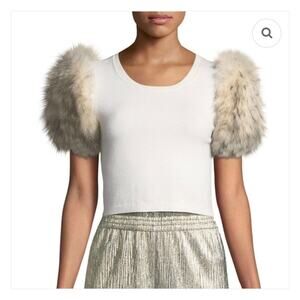 NWOT Alice + Olivia Cropped Fur Sleeve Top XS Cream
